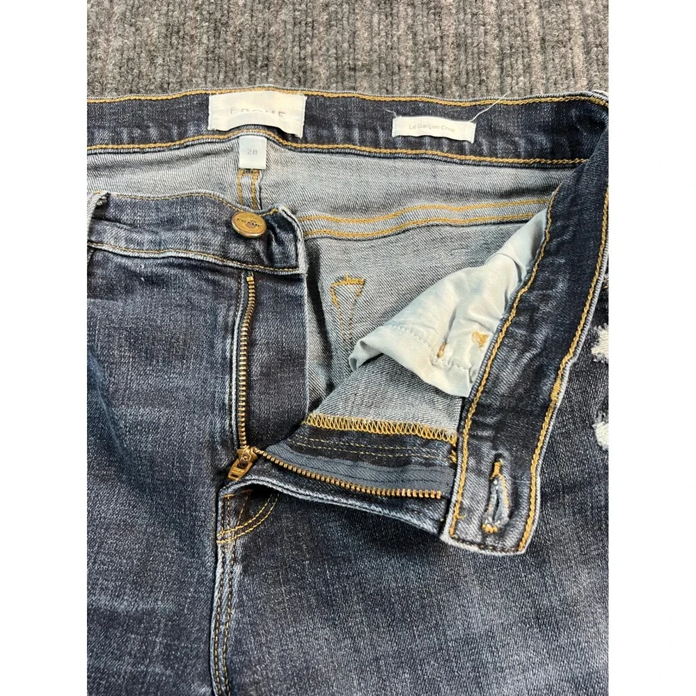 FRAME Le Garcon Crop Jeans Womens 28 Blue Distressed Slim‎ Boyfriend Stretch USA